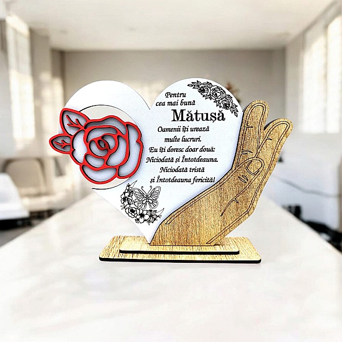 Cadou personalizat, tablou inima in palma cu mesaj standard pentru Matusa, 21x15cm [1]
