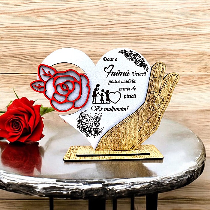 Cadou personalizat, tablou inima in palma cu mesaj standard pentru Profesoara, model 3, 21x15cm [1]