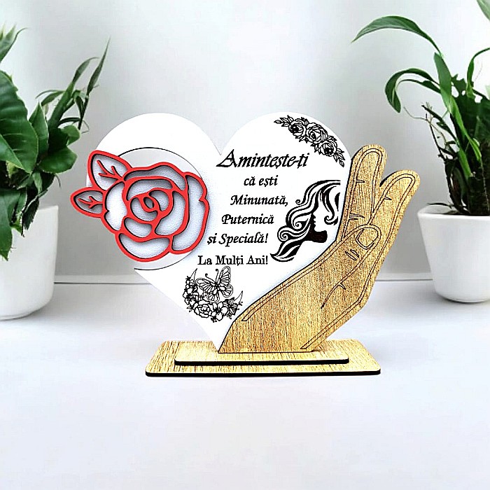 Cadou personalizat, tablou inima in palma cu mesaj standard pentru 8Martie/Ziua Femeii, 21x15cm [1]