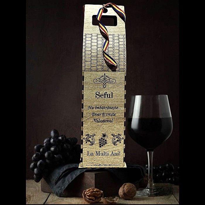 Cadou personalizat, Cutie din Lemn pentru Sticla de Vin - Cadou Elegant și Unic, personalizata pentru Sef, 37x10cm [1]