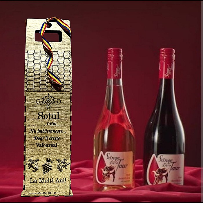 Cadou personalizat, Cutie din Lemn pentru Sticla de Vin - Cadou Elegant și Unic, personalizata pentru "Sotul Meu", 37x10cm [1]