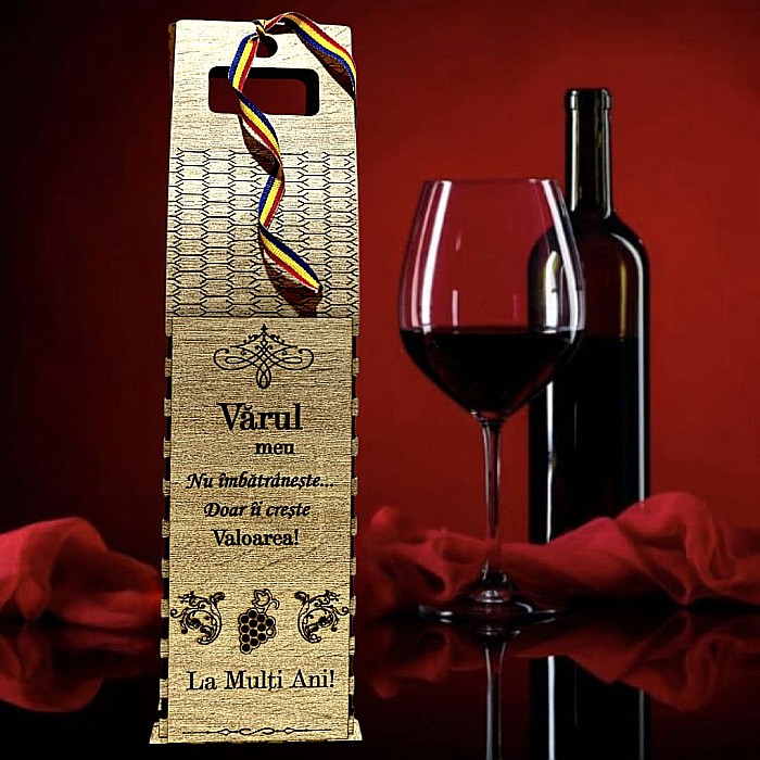 Cadou personalizat, Cutie din Lemn pentru Sticla de Vin - Cadou Elegant și Unic, personalizata pentru "Varul Meu", 37x10cm [1]