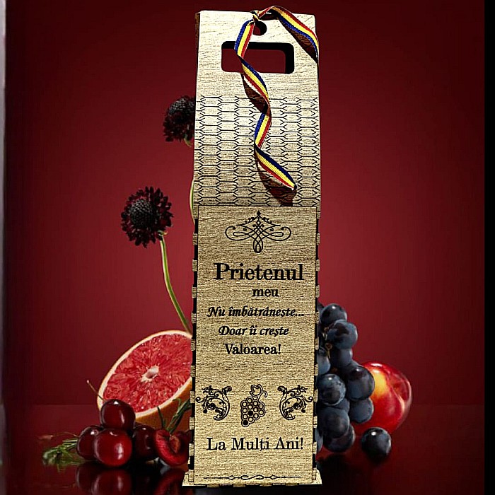 Cadou personalizat, Cutie din Lemn pentru Sticla de Vin - Cadou Elegant și Unic, personalizata pentru "Prietenul Meu", 37x10cm [1]