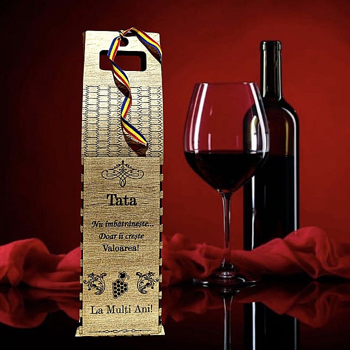 Cadou personalizat, Cutie din Lemn pentru Sticla de Vin - Cadou Elegant și Unic, personalizata pentru Tata, 37x10cm [1]