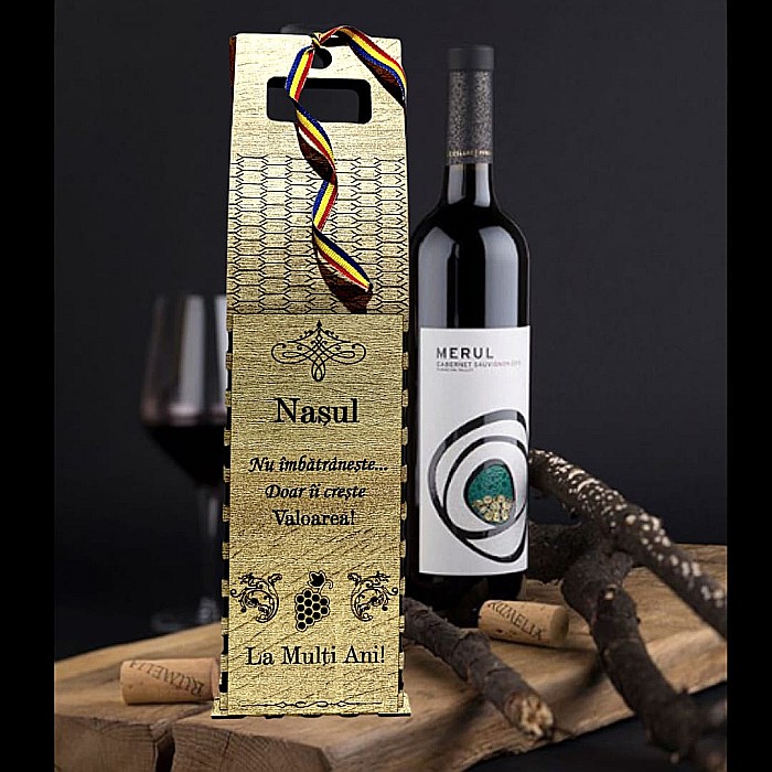 Cadou personalizat, Cutie din Lemn pentru Sticla de Vin - Cadou Elegant și Unic, personalizata pentru Nas, 37x10cm [1]