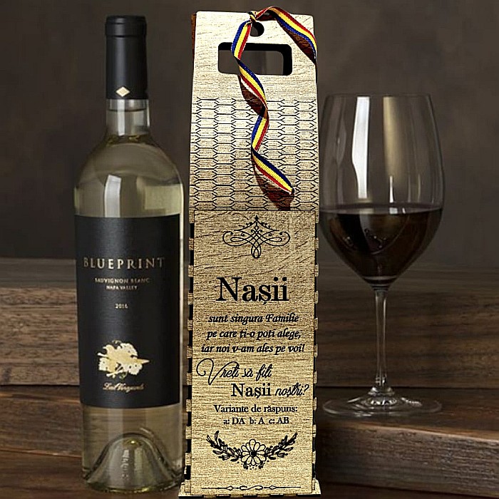 Cadou personalizat, Cutie din Lemn pentru Sticla de Vin - Cadou Elegant și Unic, personalizata pentru Nasi, 37x10cm [1]