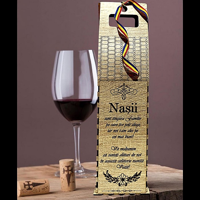 Cadou personalizat, Cutie din Lemn pentru Sticla de Vin - Cadou Elegant și Unic, personalizata pentru Nasi, model 2, 37x10cm [1]