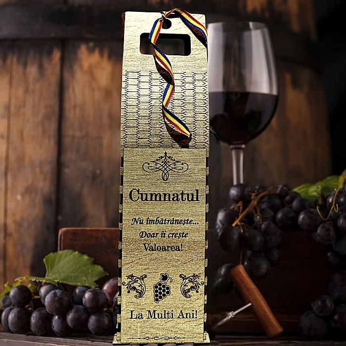 Cadou personalizat, Cutie din Lemn pentru Sticla de Vin - Cadou Elegant și Unic, personalizata pentru Cumnat, 37x10cm [1]