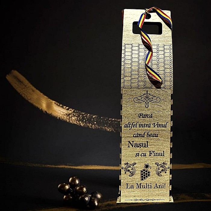 Cadou personalizat, Cutie din Lemn pentru Sticla de Vin - Cadou Elegant și Unic, personalizata pentru Nas/Fin, model 2, 37x10cm [1]