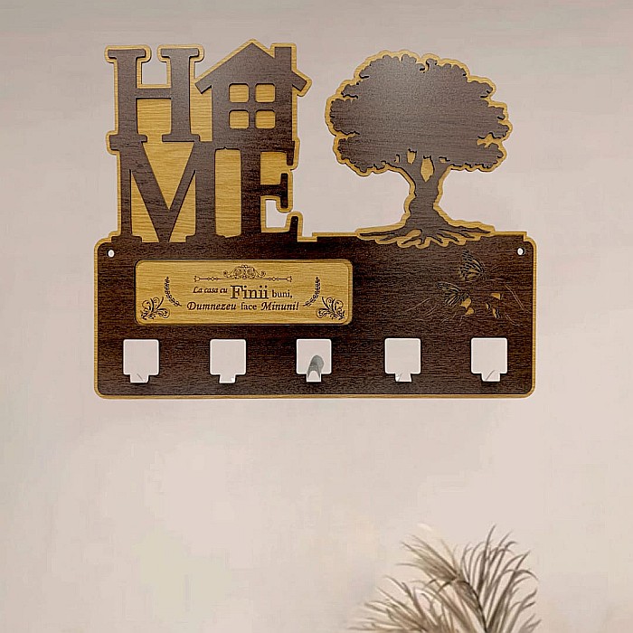 Cadou personalizat, blank cuier decorativ cu copac pentru perete cu mesaj standard "La casa cu Finii buni..!" , 40x30cm [1]
