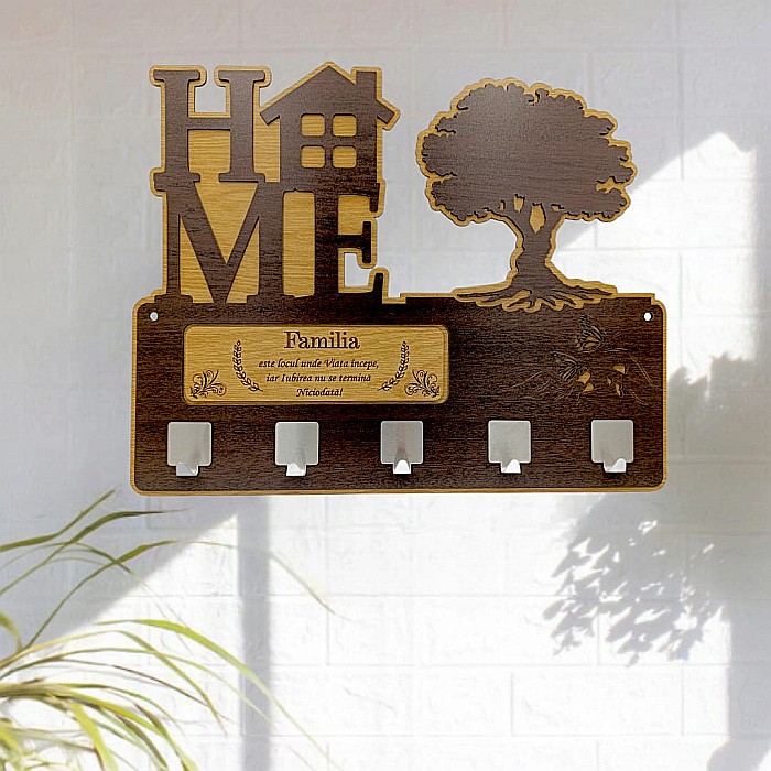 Cadou personalizat, blank cuier decorativ cu copac pentru perete cu mesaj standard "Familia este locul unde viata incepe..." , 40x30cm [1]