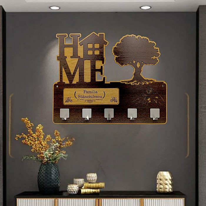 Cadou personalizat, blank cuier decorativ cu copac pentru perete cu mesaj standard "Numele Familiei" , 40x30cm [1]