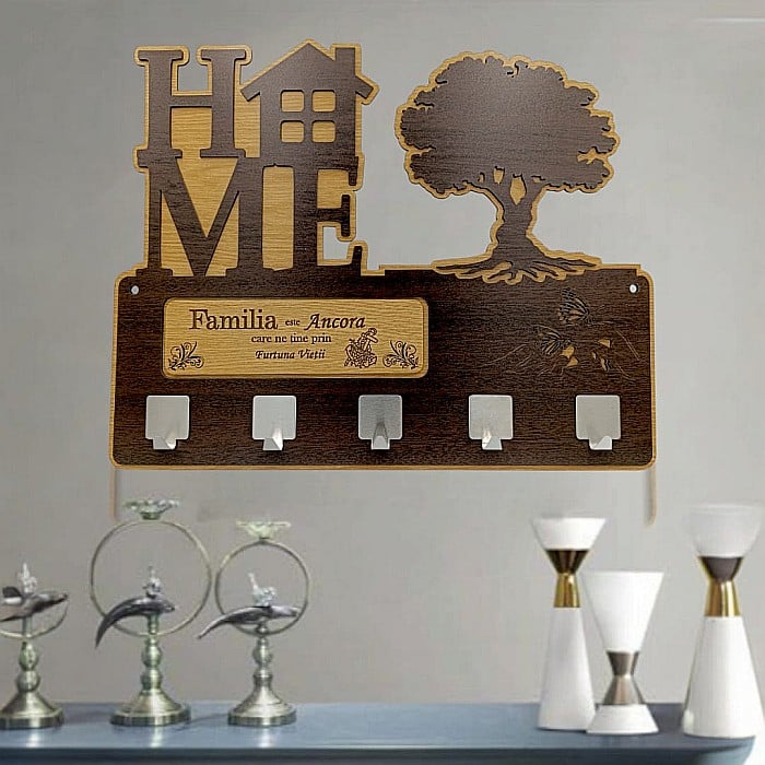 Cadou personalizat, blank cuier decorativ cu copac pentru perete cu mesaj standard "Familiea este ancora, care ne tine prin furtuna vietii! " , 40x30cm [1]