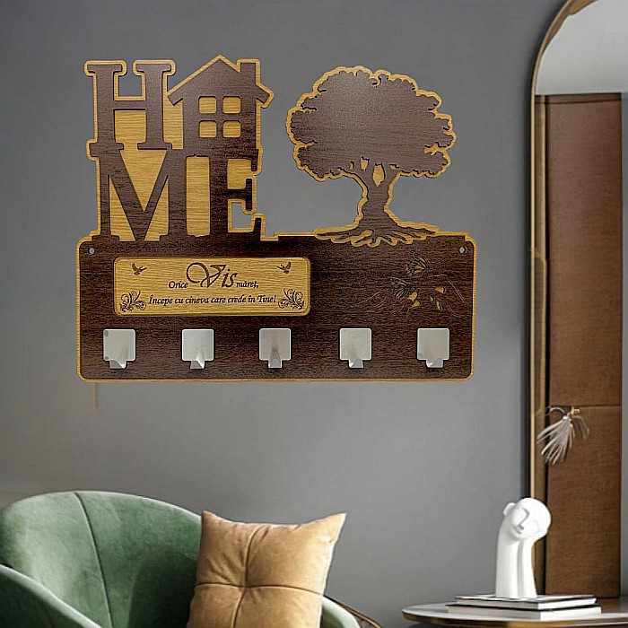 Cadou personalizat, blank cuier decorativ cu copac pentru perete cu mesaj standard "Orice vis maret, incepe cu cineva care crede in tine! " , 40x30cm [1]