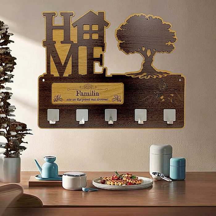 Cadou personalizat, blank cuier decorativ cu copac pentru perete cu mesaj standard "Familia este un Rai primit mai devreme!" , 40x30cm [1]