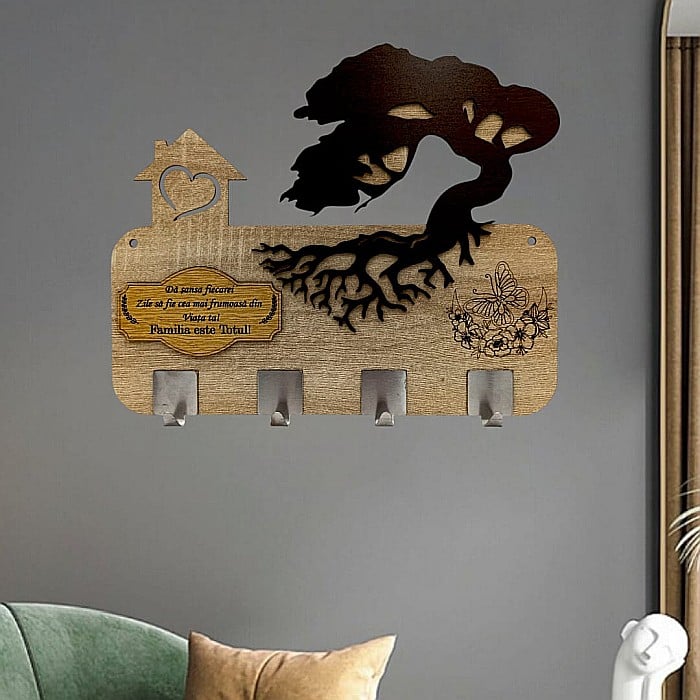 Cadou personalizat, blank cuier decorativ cu bonsai pentru perete cu mesaj standard "Da sansa fiecarei zile..." [1]