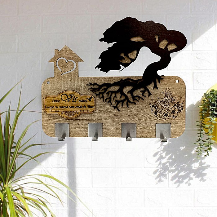 Cadou personalizat, blank cuier decorativ cu bonsai pentru perete cu mesaj standard "Un vis maret, incepe cu cineva care crede in tine!" [1]