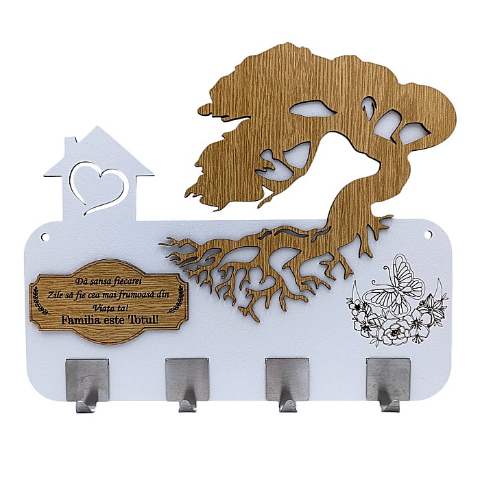Cadou personalizat, blank cuier decorativ cu bonsai pentru perete cu mesaj standard "Da sansa fiecarei zile sa fie...", alb [1]