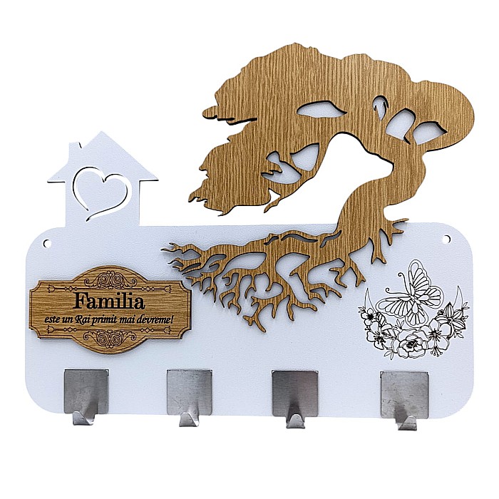 Cadou personalizat, blank cuier decorativ cu bonsai pentru perete cu mesaj standard "Este un Rai primit mai devreme!", alb [1]