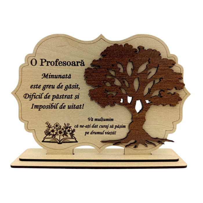 Tablou din Lemn Personalizat – Cadou  pentru Profesor sau Profesoară, 21x14 - 30x20cm - Crem [1]