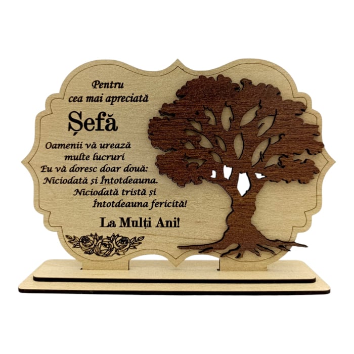 Tablou din Lemn Personalizat – Cadou pentru Șefa/ Șef, 21x14 - 30x20cm, Crem [1]