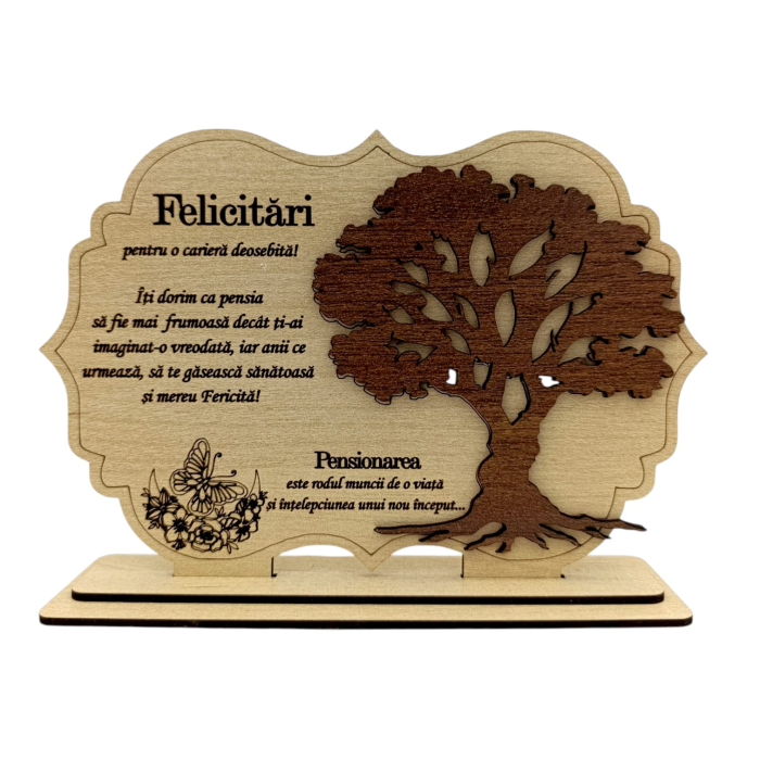 Tablou din Lemn Personalizat – Cadou pentru Pensionar sau Pensionara, 21x14 - 30x20cm, Crem [1]