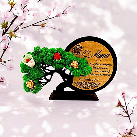 Decorațiune Cadou Bonsai, personalizat cu mesaj standard pentru Mama "Este fiinta care poate..."