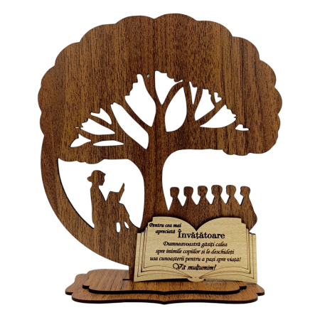 Cadouri Personalizabile - Blank Copac cu siluete si mesaj  pentru Profesor/Profesoara, cadou personalizat, nuc