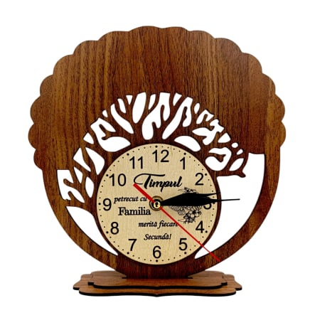 Ceas Copacul Vietii - Blank, decoratiune Copac cu ceas din lemn pentru Familie/Prieteni/Bunici, cu mesaj gravat