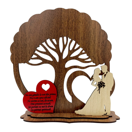 Cadouri Fini - Blank Copac cu siluete si mesaj  pentru Nasi/Botez/Fini/Nunta , cadou personalizat, nuc