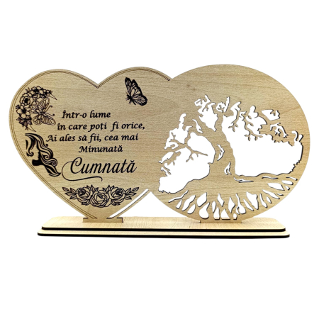 Cadouri Cumnata - Cadou Personalizat din Lemn pentru  Cumnata – Inimă si Copac, 30x16 cm