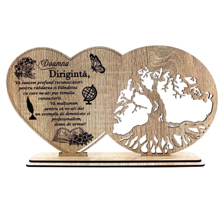 Cadouri Personalizabile - Cadou Personalizat din Lemn pentru Diriginta – Inimă si Copac, 30x16 cm