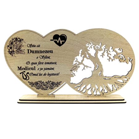 Cadouri Medic/Doctor - Cadou Personalizat din Lemn pentru  Medic sau Doctor – Inimă si Copac, 30x16 cm