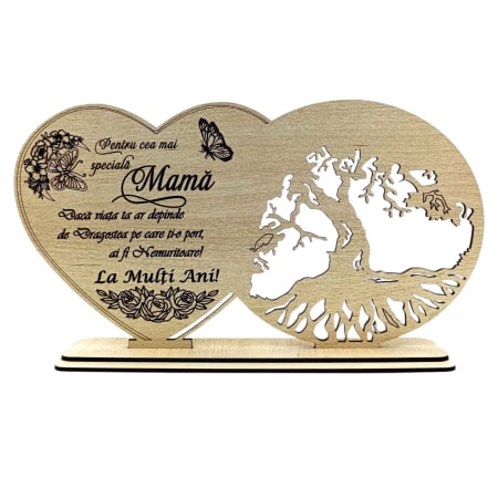 Cadouri Personalizabile - Cadou Personalizat din Lemn pentru  Mama – Inimă si Copac, 30x16 cm