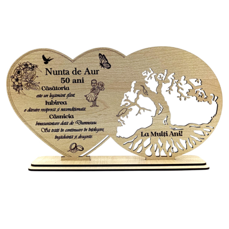 Blank Copacul Vietii Inima - Cadou Personalizat din Lemn pentru Nunta  – Inimă si Copac, 30x16 cm