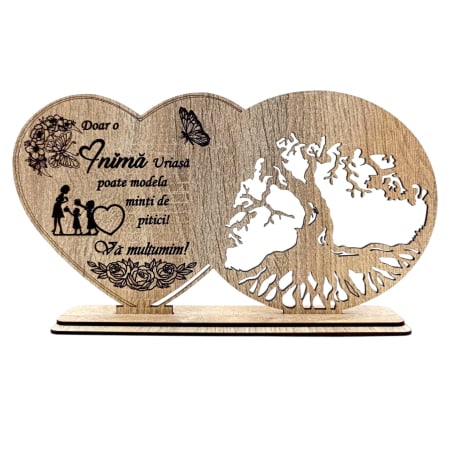 Cadouri Personalizabile - Cadou Personalizat din Lemn pentru Profesori  – Inimă si Copac, 30x16 cm -