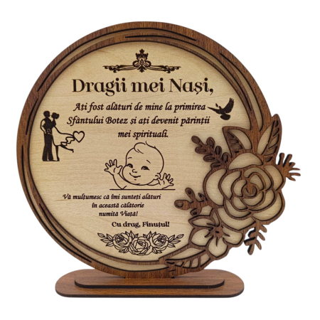 Cadouri Fin - Cadou personalizat - Rama trandafir cu mesaj pentru Botez Baiat
