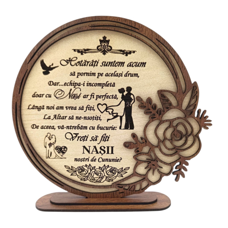 Cadouri Nasi - Cadou personalizat pentru Botez din lemn cu rama trandafir - 22cm