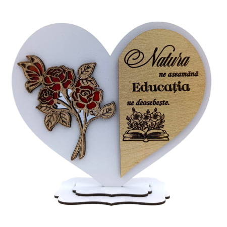 Cadouri Profesori - Cadou personalizat Inima cu trandafir pentru Profesori "Natura...", alb