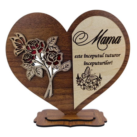 Decoratiuni Ocazie - Cadou pentru Mama - Inima cu trandafiri, nuc