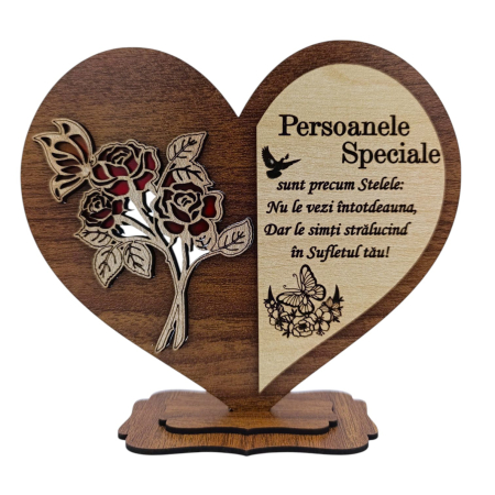 Decoratiuni Ocazie - Cadou pentru Persoanele Speciale - Inima cu trandafiri, nuc