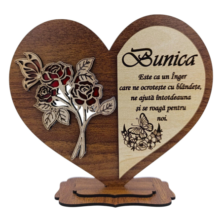 Decoratiuni Ocazie - Cadou pentru Bunica - Inima cu trandafiri, nuc