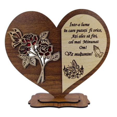 Decoratiuni Ocazie - Cadou pentru un Om Minunat, model 2 - Inima cu trandafiri, nuc