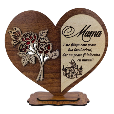 Cadouri Mama - Cadou pentru Mama, model 2 - Inima cu trandafiri, nuc