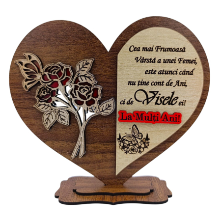 Cadouri Sora - Cadou personalizat pentru Familie/Prieteni - inima cu trandafiri si mesaj personalizat – 15 cm