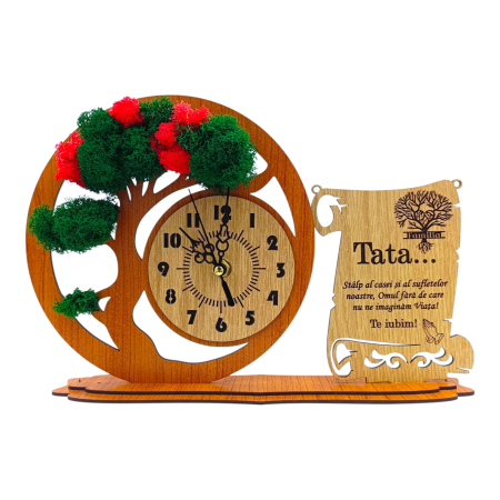 Ceas stil Bonsai - Ceas bonsai cu licheni  si mesaj pentru Tata, wenge
