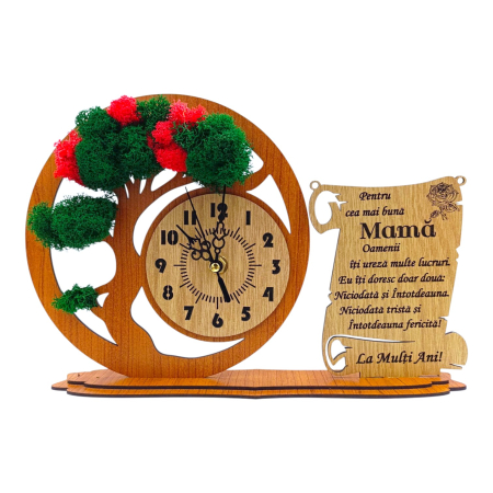 Ceas stil Bonsai - Ceas bonsai cu licheni  si mesaj pentru Mama, model 3, cires