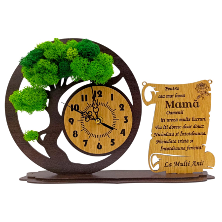 Ceas stil Bonsai - Ceas bonsai cu licheni  si mesaj pentru Mama, wenge