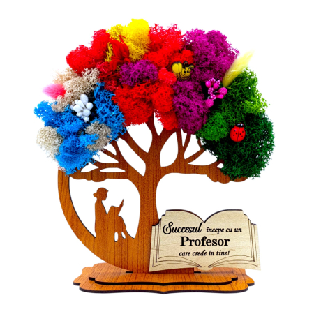 Cadouri Profesor - Decoratiune Copac 4 anotimpuri cu licheni  si mesaj pentru Profesor
