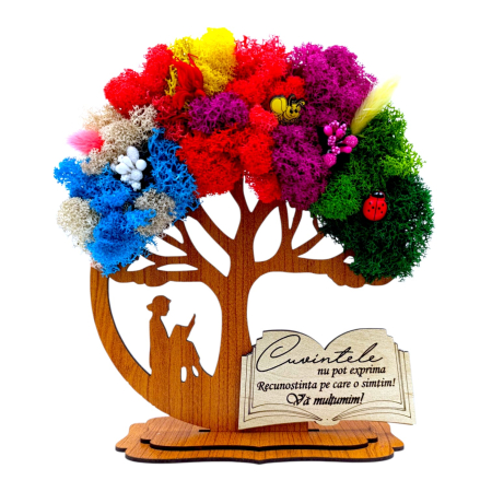 Cadouri Profesor - Decoratiune Copac 4 anotimpuri cu Licheni naturali si mesaj pentru Profesori – 20 cm, cadou personalizat - Cires